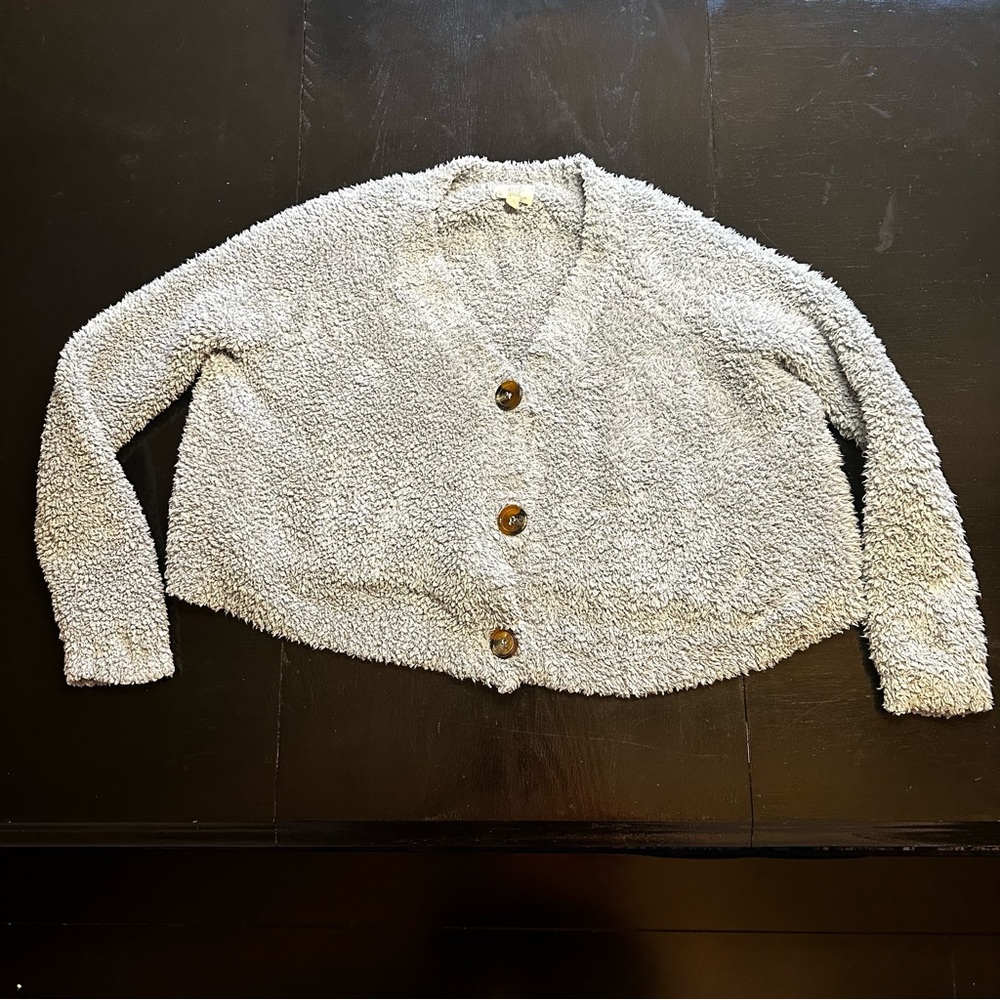 Hippy Rose Small PALE Blue Fuzzy Sherpa Button Down Sweater Soft Warm